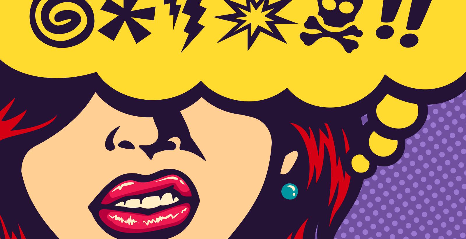 pop-art woman with a speech bubble around her head