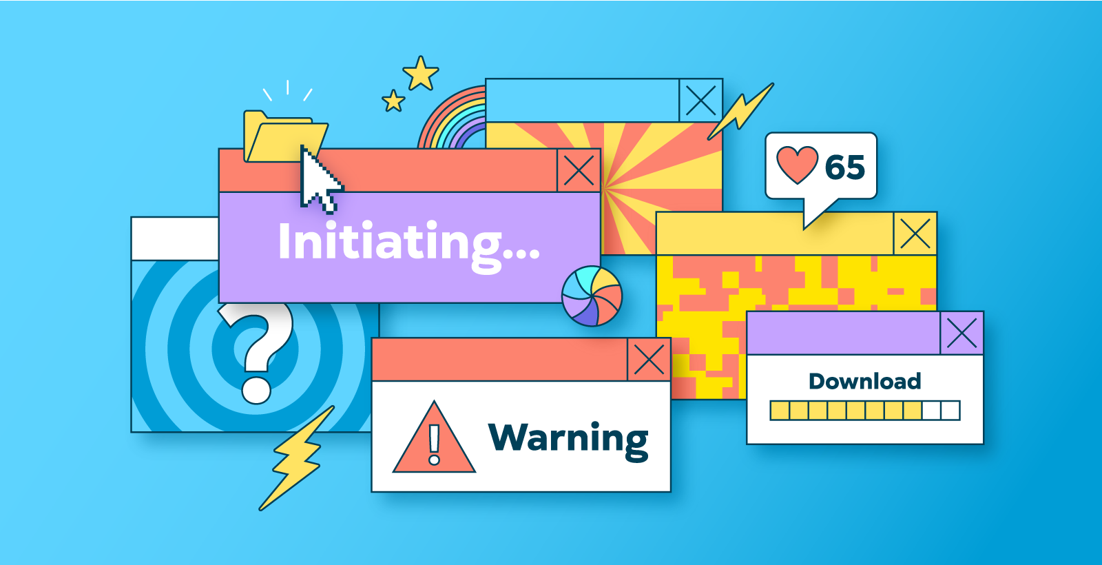 Colourful popups showing various technical alerts and warnings