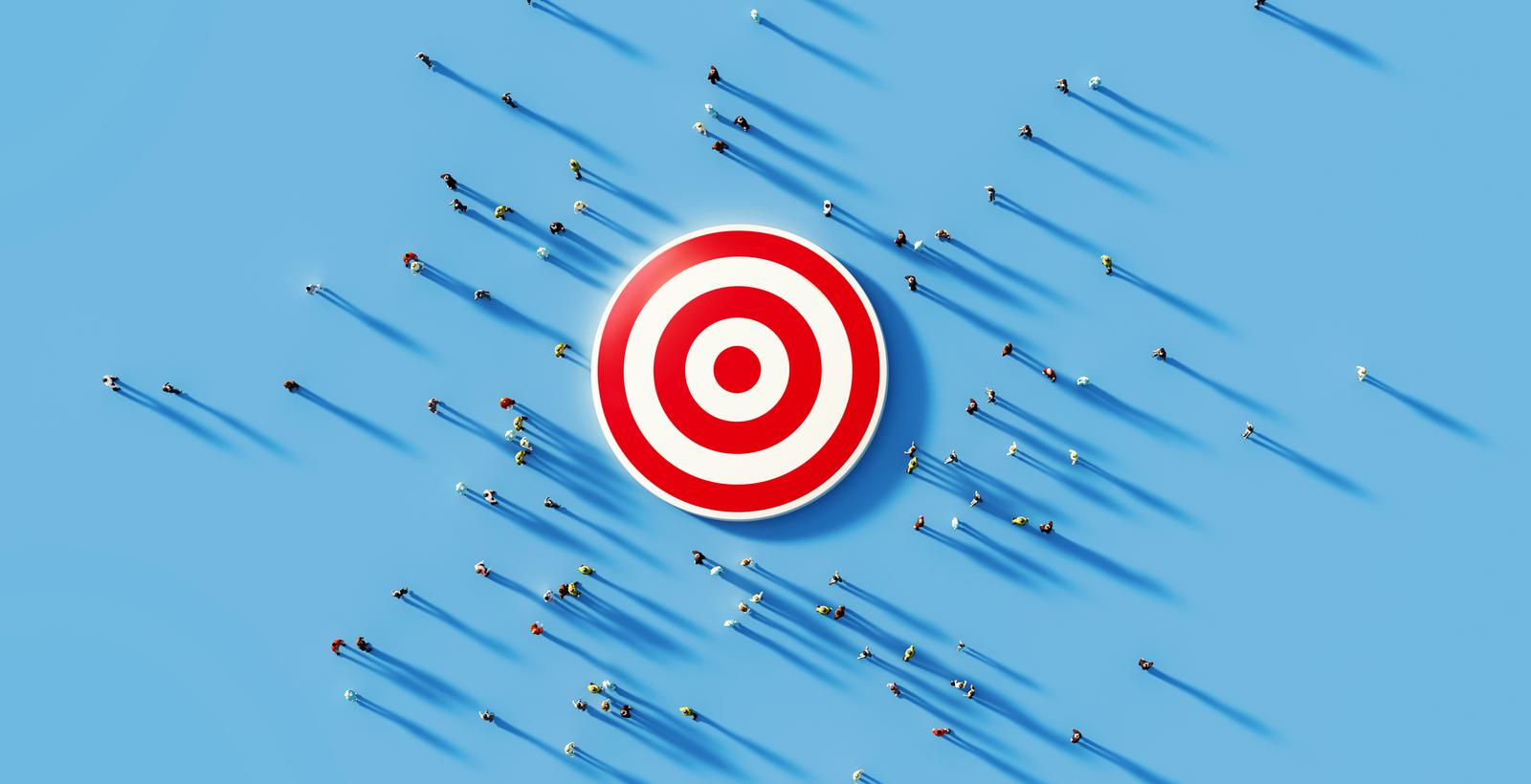Bullseye with misses all around it on blue background