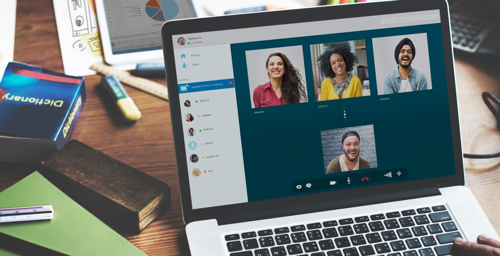 Macbook with video conferencing on it