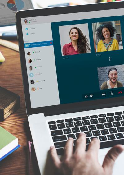 Macbook with video conferencing on it