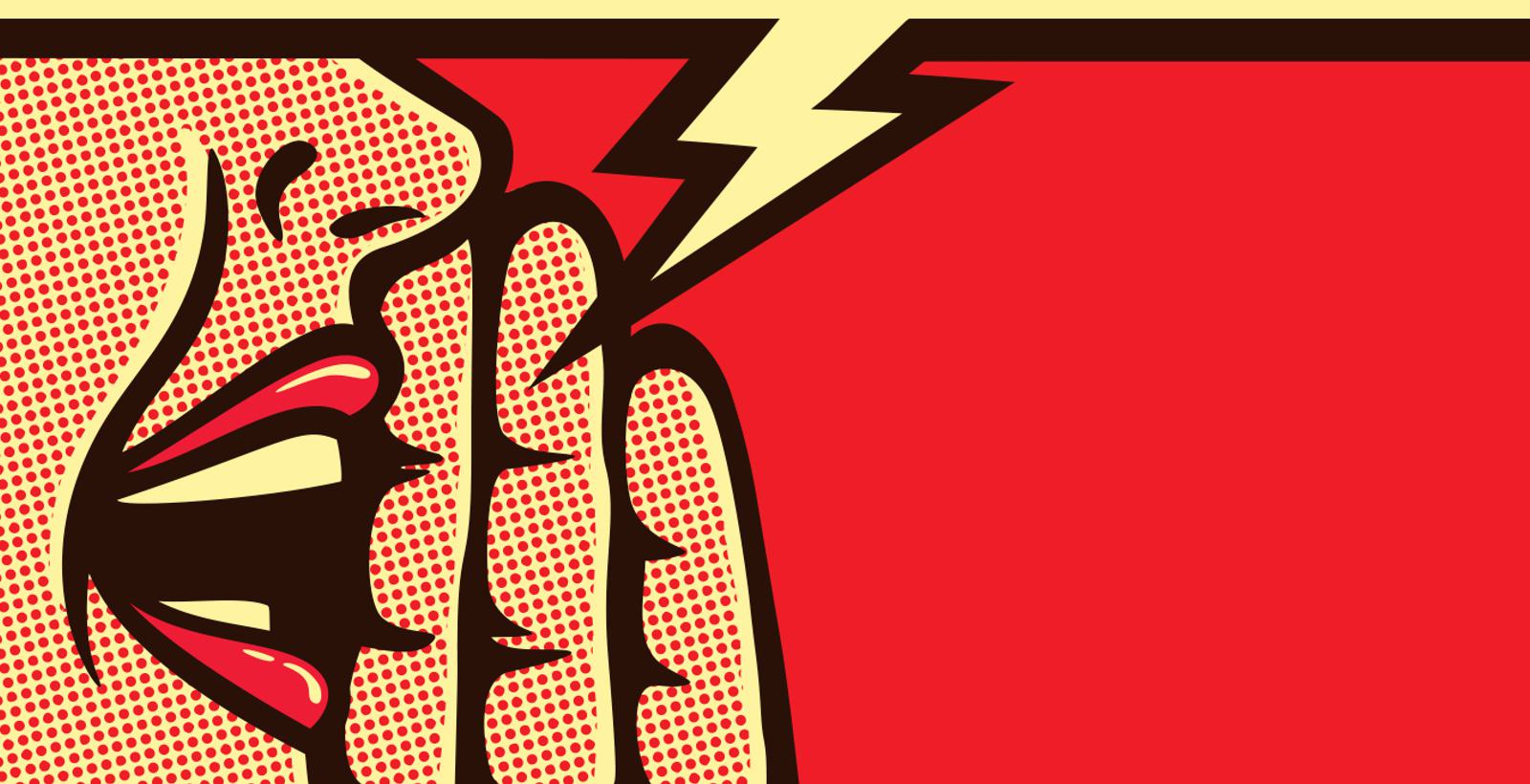 Comic illustration of a woman talking